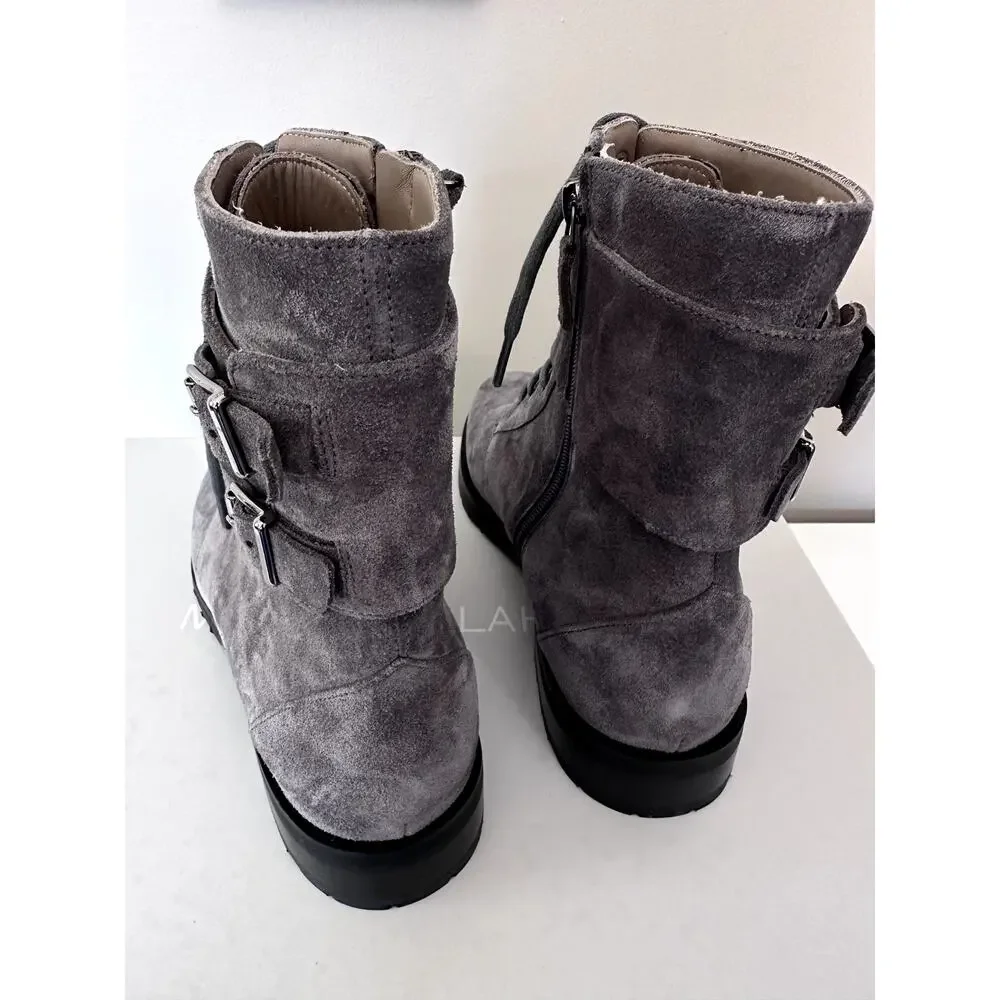 New Manolo Blahnik Men Boots Fullis Gray Lace Up Leather size 8 uk Made in Italy